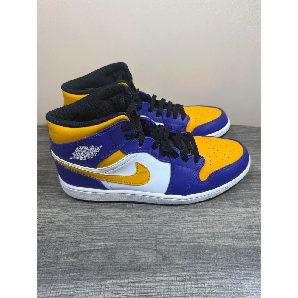 Nike Air Jordan 1 Mid Lakers Gold Purple White 554724-708 Mens 12